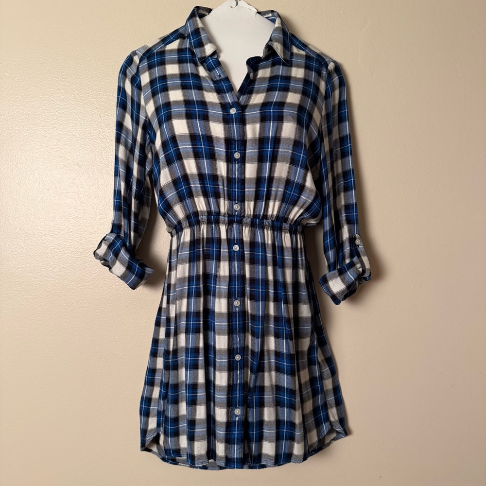 Express Blue and Black Plaid Shirtdress
